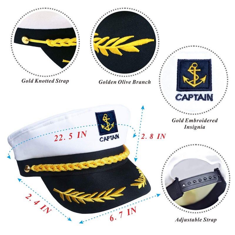 D-Fokes 2 Pieces Navy Marine Admiral Style Hat - Adjustable Ship Sailor Cap Yacht Boat Captain Hat Funny Party Hats for Adult Costume Accessory - Image 2